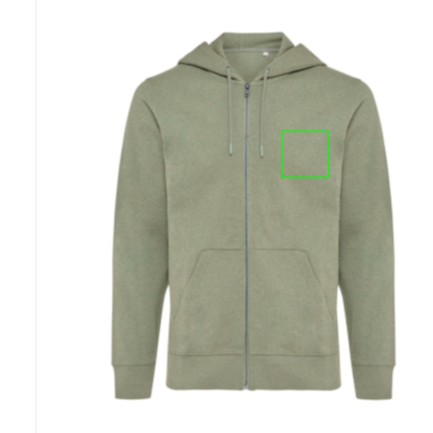 IQONIQ Abisko Zip-Kapuzenpullover aus recycelter Baumwolle heather green bedrucken, Art.-Nr. T9600.015.XXXL