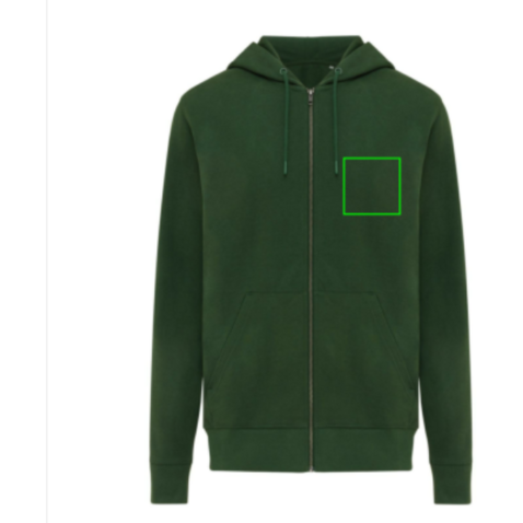 IQONIQ Abisko Zip-Kapuzenpullover aus recycelter Baumwolle forest green bedrucken, Art.-Nr. T9600.005.XXS