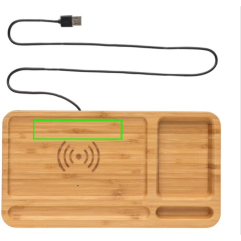 Bambus Desk Organizer mit 10W Wireless Charger braun bedrucken, Art.-Nr. P308.399