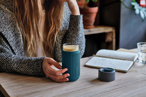 Black+Blum Glas-Reisebecher 340ml turkis bedrucken, Art.-Nr. P439.1633 Black+Blum Glas-Reisebecher 340ml turkis bedrucken, Art.-Nr. P439.1633