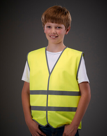 Yoko Kids Fluo Reflective Border Waistcoat, Fluo Yellow, 10-12 (L) bedrucken, Art.-Nr. 011776054
