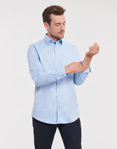 Russell Europe Tailored Contrast Herringbone Shirt LS, Light Blue/Mid Blue/Bright Navy, 3XL bedrucken, Art.-Nr. 022003838
