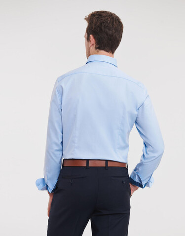 Russell Europe Tailored Contrast Herringbone Shirt LS, Light Blue/Mid Blue/Bright Navy, 3XL bedrucken, Art.-Nr. 022003838