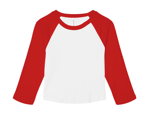 Bella Women`s Micro Rib 3/4 Raglan Baby Tee, White/Red, XS bedrucken, Art.-Nr. 028060542