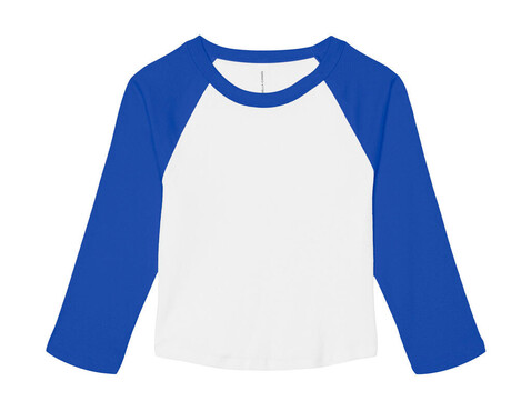 Bella Women`s Micro Rib 3/4 Raglan Baby Tee, White/True Royal, 2XL bedrucken, Art.-Nr. 028060627