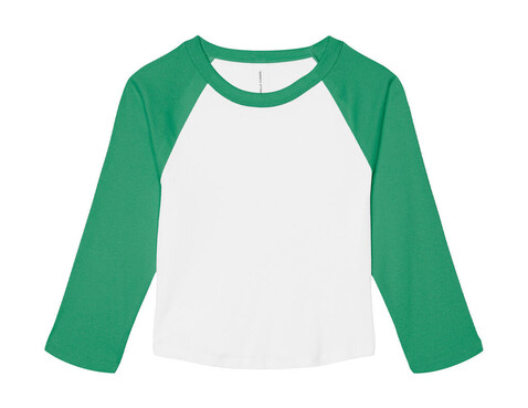 Bella Women`s Micro Rib 3/4 Raglan Baby Tee, White/Kelly, S bedrucken, Art.-Nr. 028060743