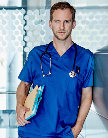 Karlowsky Men`s Slip-on Tunic Essential Short Sl., Royal Blue, 3XL bedrucken, Art.-Nr. 028673088