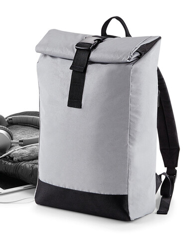 Bag Base Reflective Roll-Top Backpack, Black Reflective, One Size bedrucken, Art.-Nr. 075291060