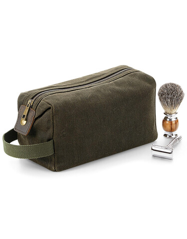 Quadra Heritage Waxed Canvas Wash Bag, Olive Green, One Size bedrucken, Art.-Nr. 079305300