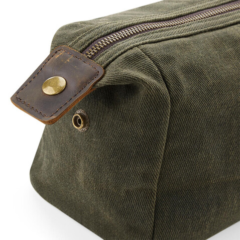 Quadra Heritage Waxed Canvas Wash Bag, Olive Green, One Size bedrucken, Art.-Nr. 079305300