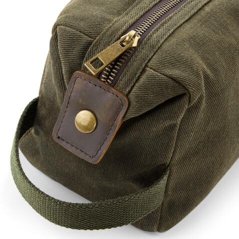 Quadra Heritage Waxed Canvas Wash Bag, Olive Green, One Size bedrucken, Art.-Nr. 079305300