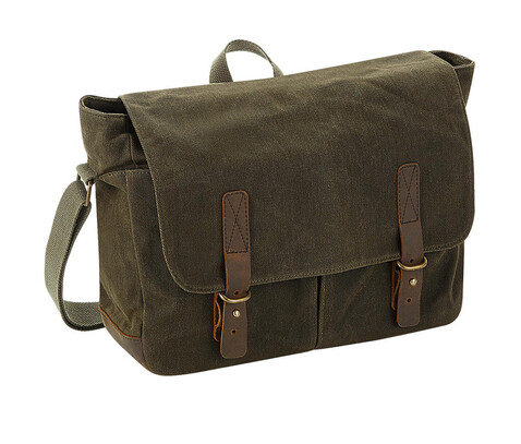 Quadra Heritage Waxed Canvas Messenger, Olive Green, One Size bedrucken, Art.-Nr. 080305300