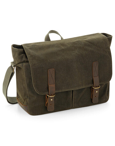 Quadra Heritage Waxed Canvas Messenger, Olive Green, One Size bedrucken, Art.-Nr. 080305300