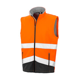 Result Printable Safety Softshell Gilet, Fluorescent Orange/Black, S bedrucken, Art.-Nr. 087334783