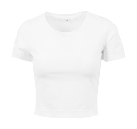 Build Your Brand Ladies Cropped Tee, White, XS bedrucken, Art.-Nr. 104390000