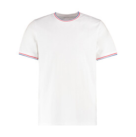 Kustom Kit Fashion Fit Tipped Tee, White/Red/Royal, XS bedrucken, Art.-Nr. 107110832