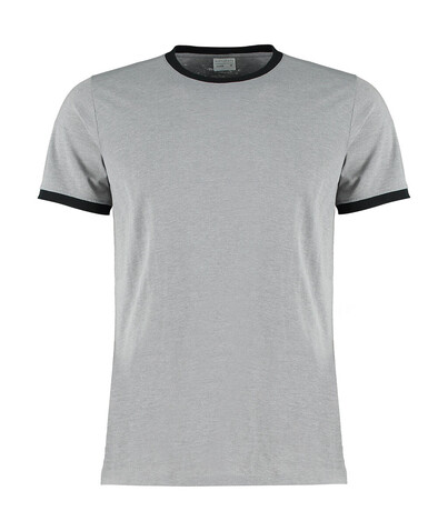 Kustom Kit Fashion Fit Ringer Tee, Light Grey Marl/Black, 2XL bedrucken, Art.-Nr. 108111997