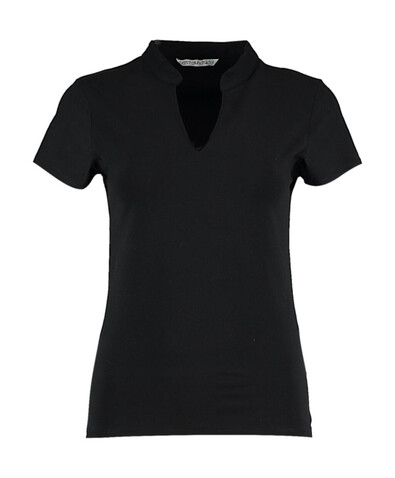 Kustom Kit Regular Fit Mandarin Collar Top, Black, M/L (12/14) bedrucken, Art.-Nr. 109111014