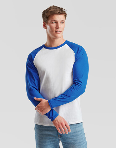 Fruit of the Loom Valueweight Long Sleeve Baseball T, White/Deep Navy, S bedrucken, Art.-Nr. 116010503
