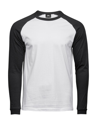 Tee Jays Baseball Tee Long Sleeve, White/Black, S bedrucken, Art.-Nr. 116540502