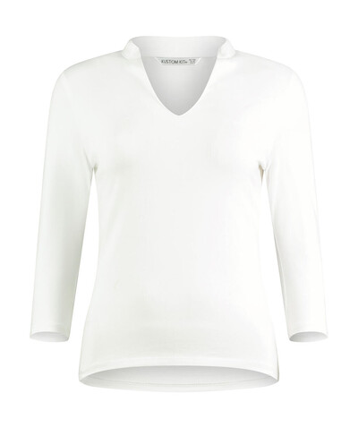 Kustom Kit Regular Fit Mandarin Collar Top 3/4 Sleeve, White, M/L (12/14) bedrucken, Art.-Nr. 117110004