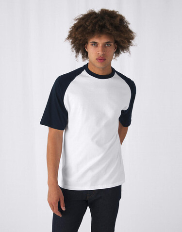 B &amp; C T-Shirt Base-Ball, White/Navy, L bedrucken, Art.-Nr. 117420525