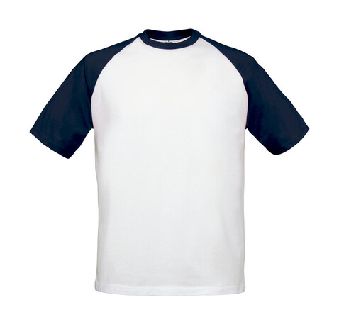 B &amp; C T-Shirt Base-Ball, White/Navy, L bedrucken, Art.-Nr. 117420525