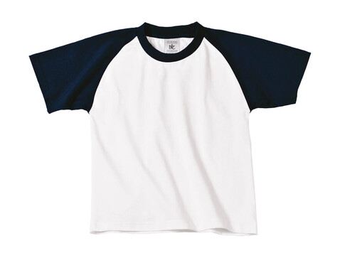B &amp; C Base-Ball/kids T-Shirt, White/Navy, 5/6 (110/116) bedrucken, Art.-Nr. 118420524