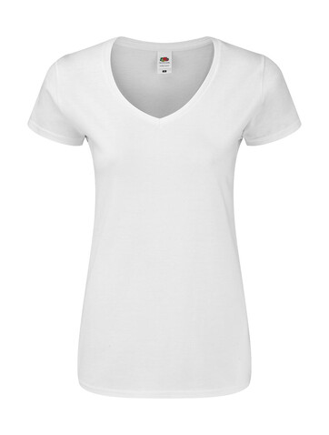Fruit of the Loom Ladies` Iconic 150 V Neck T, White, XS bedrucken, Art.-Nr. 146010002