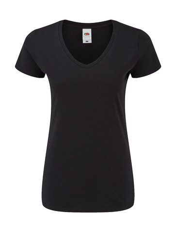 Fruit of the Loom Ladies` Iconic 150 V Neck T, Black, 2XL bedrucken, Art.-Nr. 146011017