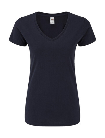 Fruit of the Loom Ladies` Iconic 150 V Neck T, Deep Navy, M bedrucken, Art.-Nr. 146012024