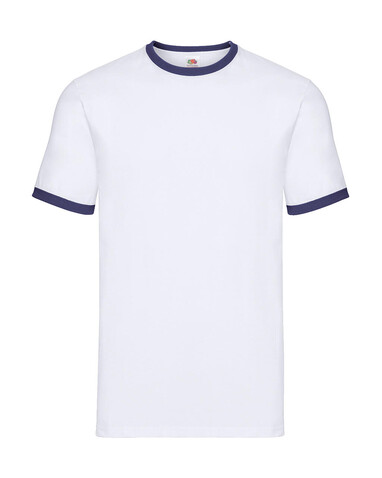 Fruit of the Loom Ringer T, White/Navy, 3XL bedrucken, Art.-Nr. 161010528