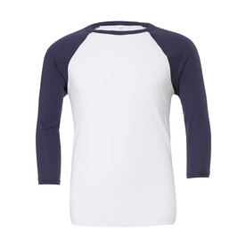 Bella Unisex 3/4 Sleeve Baseball T-Shirt, White/Navy, XS bedrucken, Art.-Nr. 163060522