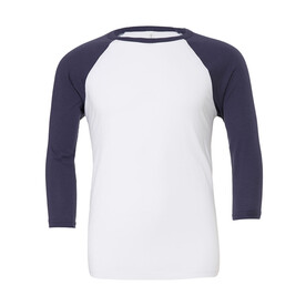 Bella Unisex 3/4 Sleeve Baseball T-Shirt, White/Navy, XS bedrucken, Art.-Nr. 163060522 Bella Unisex 3/4 Sleeve Baseball T-Shirt, White/Navy, XS bedrucken, Art.-Nr. 163060522