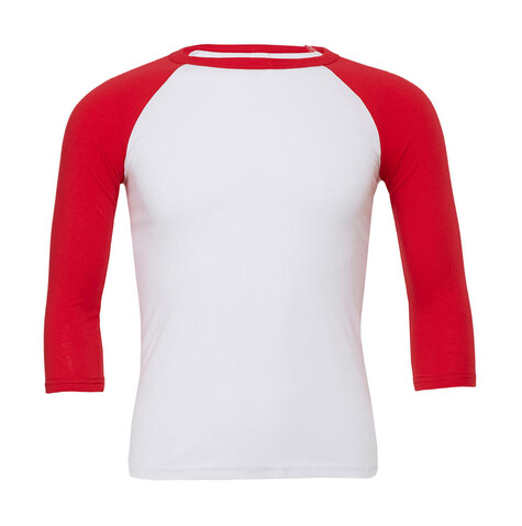 Bella Unisex 3/4 Sleeve Baseball T-Shirt, White/Red, XS bedrucken, Art.-Nr. 163060542 Bella Unisex 3/4 Sleeve Baseball T-Shirt, White/Red, XS bedrucken, Art.-Nr. 163060542