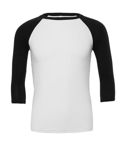 Bella Unisex 3/4 Sleeve Baseball T-Shirt, White/Black, M bedrucken, Art.-Nr. 163060564 Bella Unisex 3/4 Sleeve Baseball T-Shirt, White/Black, M bedrucken, Art.-Nr. 163060564