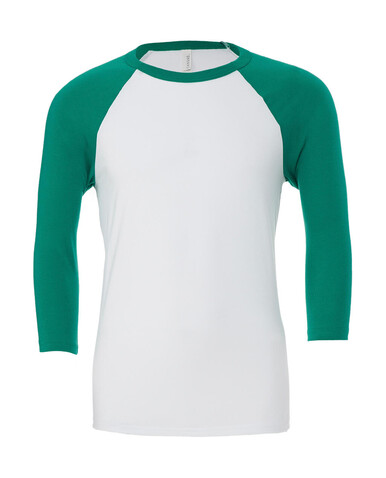 Bella Unisex 3/4 Sleeve Baseball T-Shirt, White/Kelly Green, 2XL bedrucken, Art.-Nr. 163060747