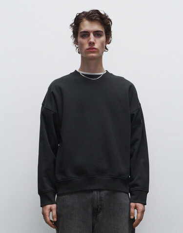 True Blanks Mens Boxy Sweatshirt, Off Black, S bedrucken, Art.-Nr. 200411023