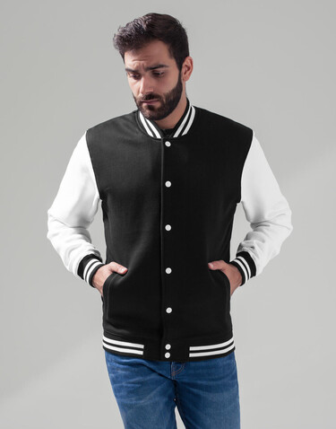 Build Your Brand Sweat College Jacket, Black/White, S bedrucken, Art.-Nr. 201391501