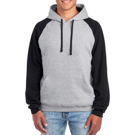 Jerzees NuBlend Colour Block Raglan Hooded Sweatshirt, Oxford / Black, S bedrucken, Art.-Nr. 203371612