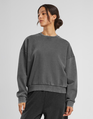 Build Your Brand Ladies Vintage Heavy Crewneck, Black, XS bedrucken, Art.-Nr. 209391010