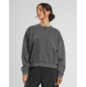 Build Your Brand Ladies Vintage Heavy Crewneck, Black, XS bedrucken, Art.-Nr. 209391010