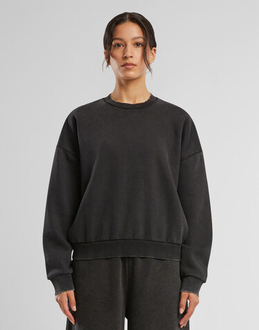 Build Your Brand Ladies Vintage Heavy Crewneck, Black, XS bedrucken, Art.-Nr. 209391010