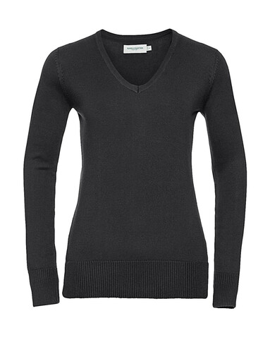 Russell Europe Ladies’ V-Neck Knitted Pullover, Black, S bedrucken, Art.-Nr. 219001013
