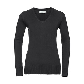 Russell Europe Ladies’ V-Neck Knitted Pullover, Black, 2XS bedrucken, Art.-Nr. 219001011