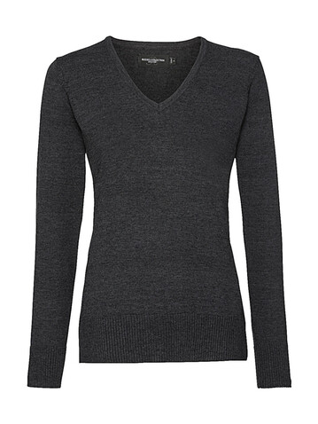Russell Europe Ladies’ V-Neck Knitted Pullover, Charcoal Marl, M bedrucken, Art.-Nr. 219001164