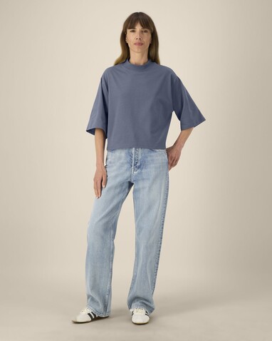 Stella Raya - Das kurze Damen-T-Shirt aus recycelter Baumwolle - Blue Grey - L bedrucken, Art.-Nr. STTW259C1561L