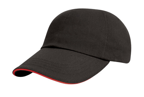 Result Caps Junior Brushed Cotton Cap, Black/Red, One Size bedrucken, Art.-Nr. 334341540