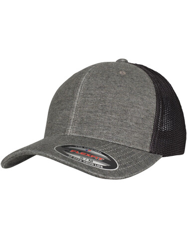 Flexfit Retro Trucker Melange Cap, Khaki/Black Mesh, S/M bedrucken, Art.-Nr. 343687511