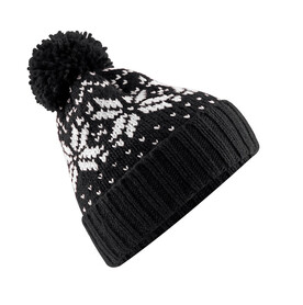 Beechfield Fair Isle Snowstar® Beanie, Black/White, One Size bedrucken, Art.-Nr. 344691500